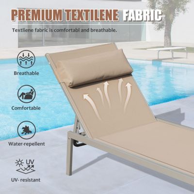 Premium Aluminum Lounge Chair, Ultimate Comfort, 5 Recline Positions