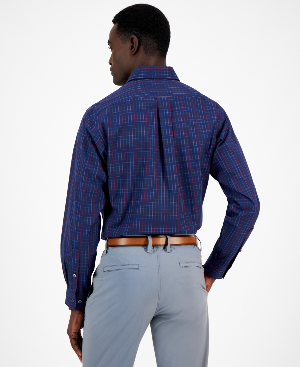 CLUB ROOM MEN'S WINDOW PLAID DRESS SHIRT, CREATED FOR MACY'S 