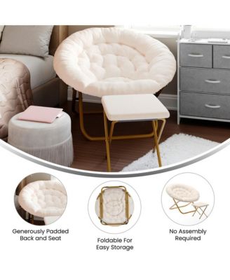Ersa Oversize Folding Saucer Moon Chair And Ottoman For Dorm And Bedroom With Steel Frames