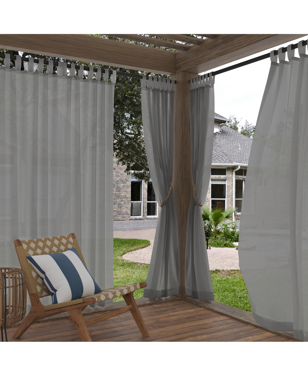 Amina Open Weave Indoor/Outdoor Sheer Tab Top Curtain Panel - Gray