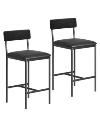 Bar Stools Set of 2, Barstool Set of 2, 25.5 Inches Upholstered Bar Chairs for 2, Counter Height Bar Stools Set for Island, Counter Bar, Retro Black