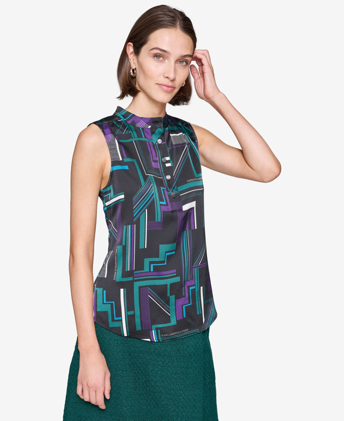 Karl Lagerfeld Paris Women's Printed Sleeveless Blouse