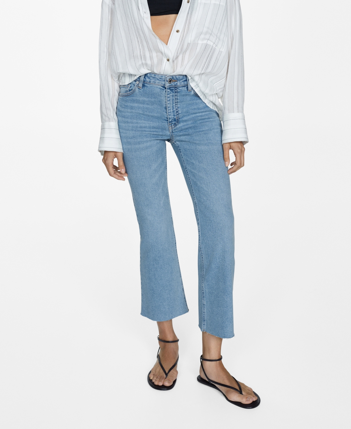 Shop Mango Women's Sienna Flare Crop Jeans In Medium Blue