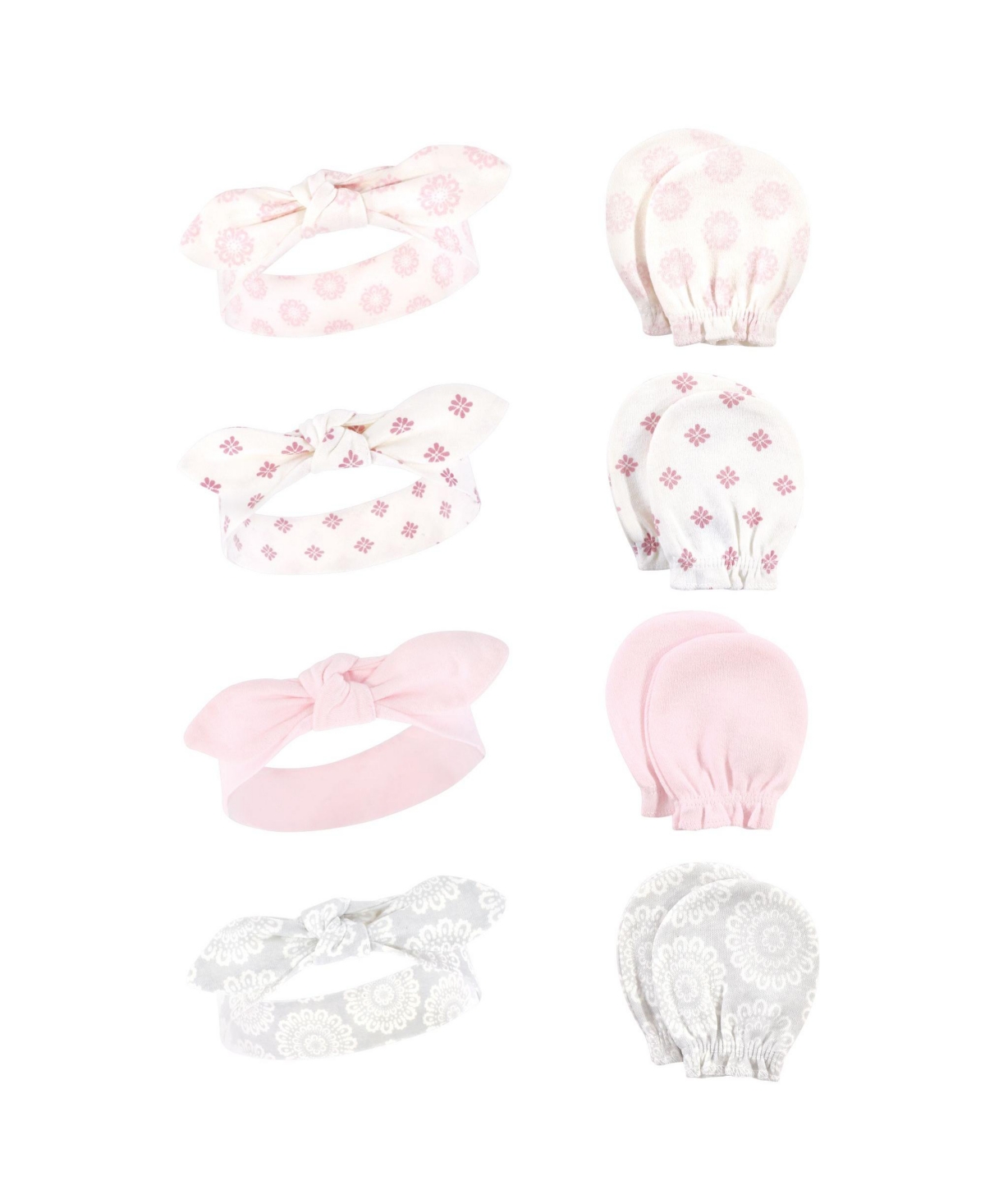 Hudson Baby Baby Girls 16Pc Cotton Headband and Scratch Mitten Set, Months - Paris lace medallion