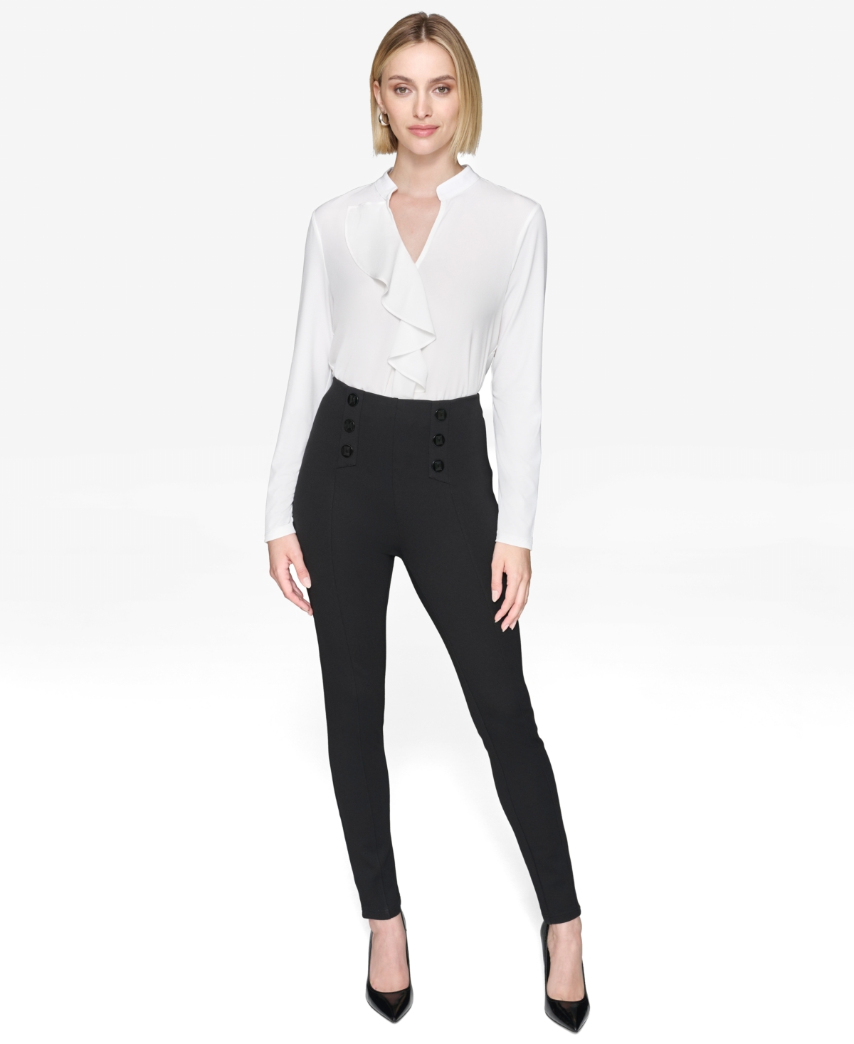 Karl Lagerfeld Paris Women's Button Detail Ponte Pants