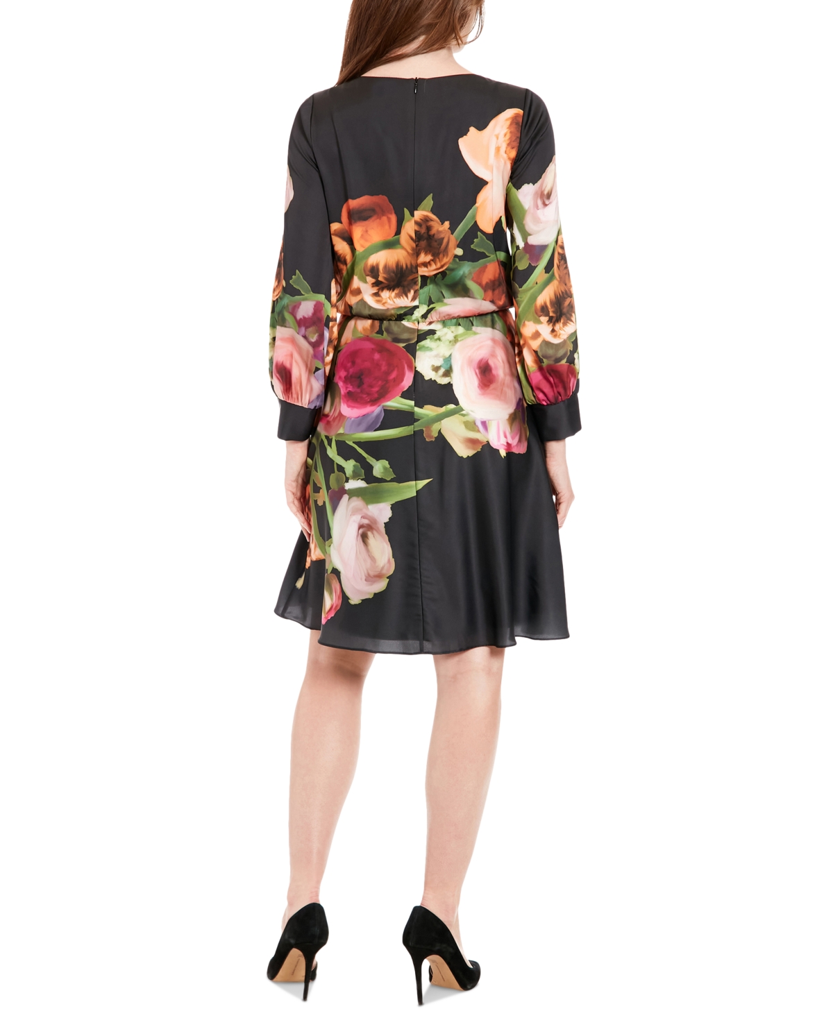 London Times Women's Floral-Print Long-Sleeve Dress