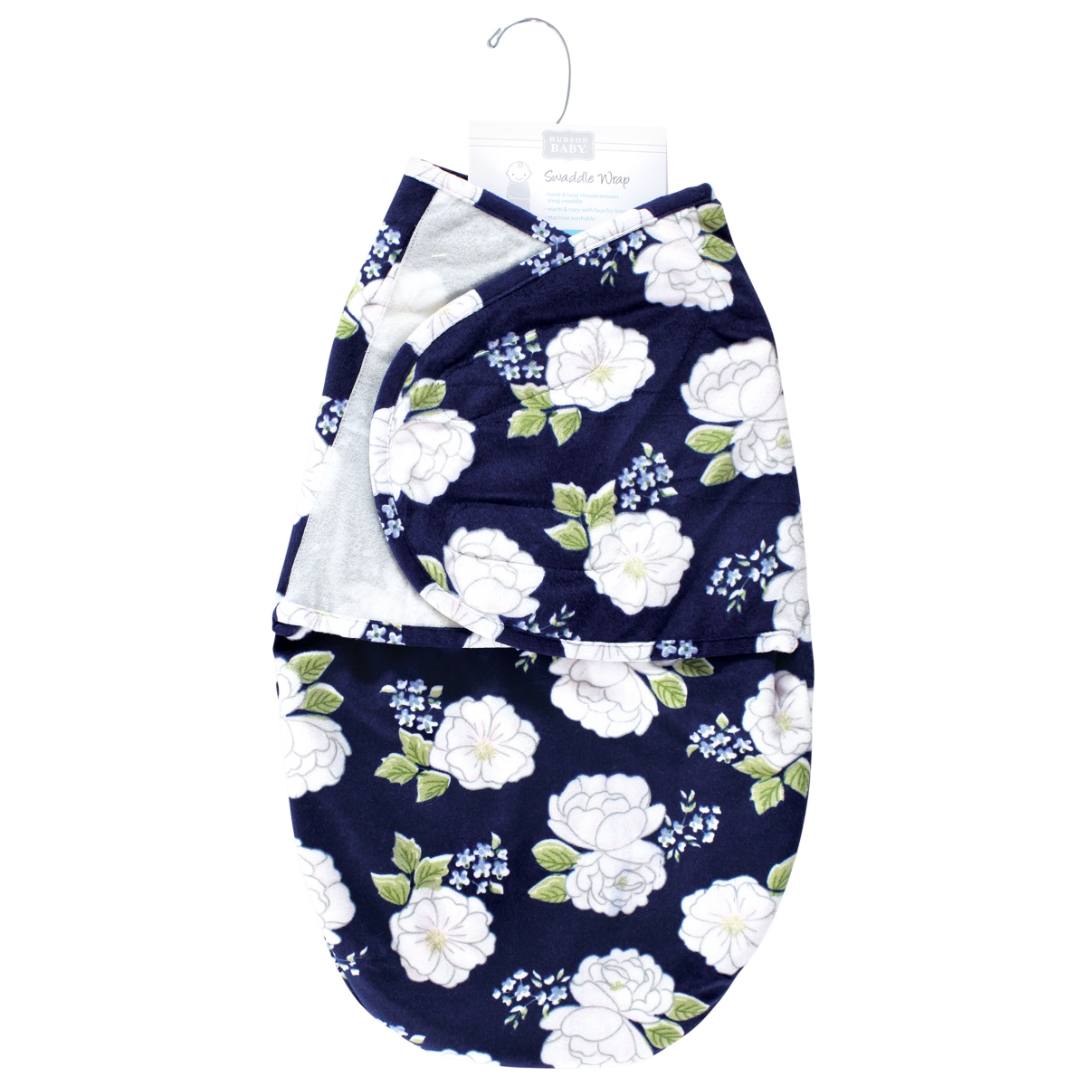 Hudson Baby Baby Girls Plush Faux Fur Swaddle Wrap, Months - White peonies