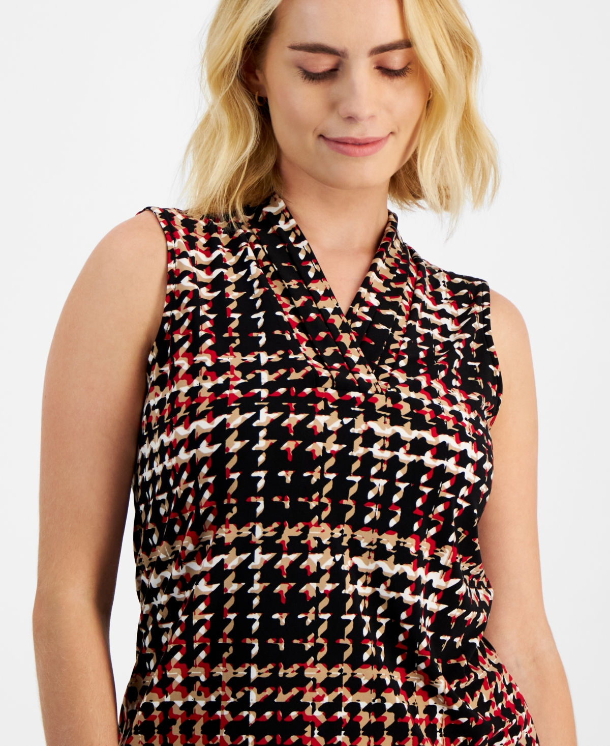 Anne Klein Petite Pleated-Shoulder Sleeveless Top