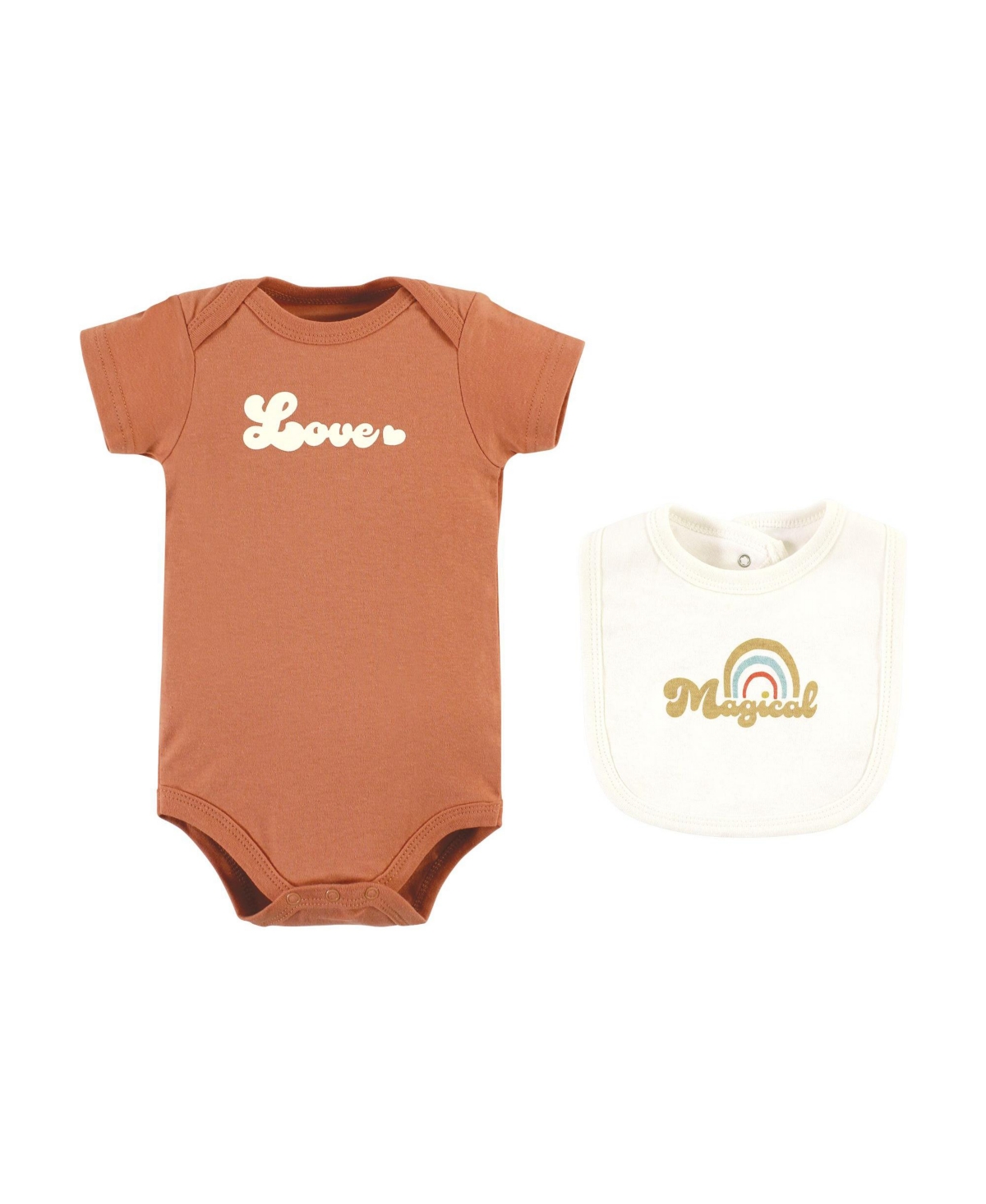 Hudson Baby Baby Girls Cotton Sleep and Play, Bodysuit and Bandana Bib Set,- Magical rainbow