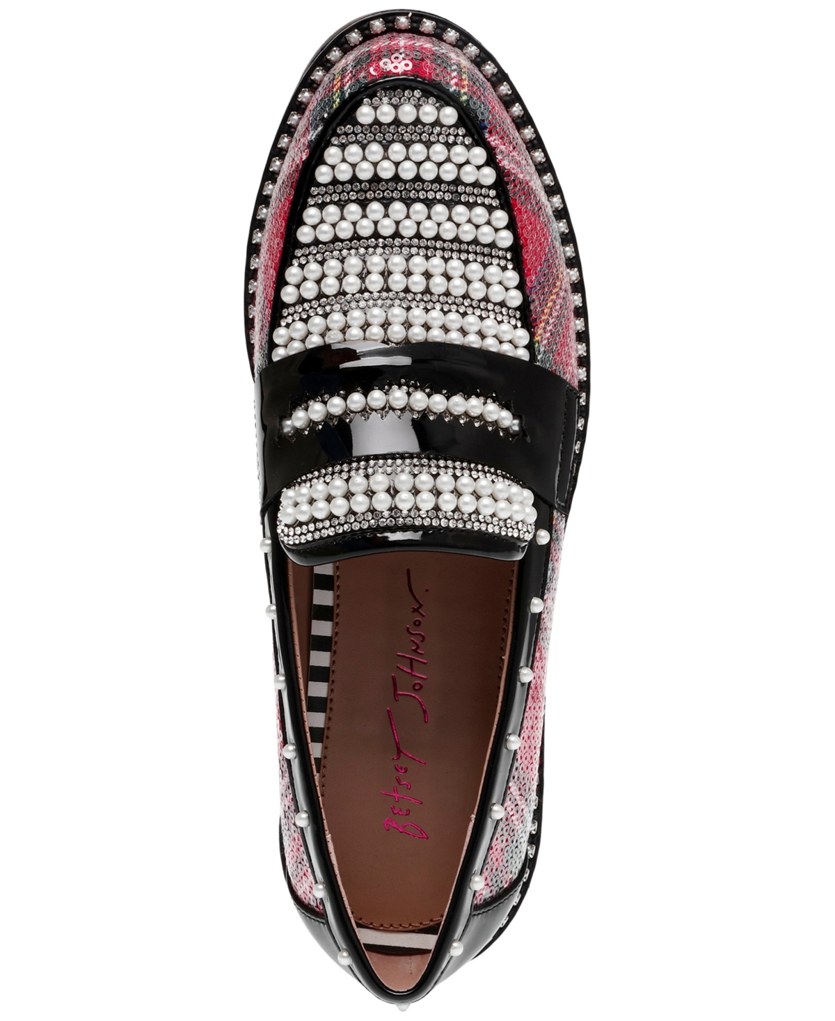 Betsey Johnson Women's Darian Pearl-Embellished Tailored Lug-Sole Loafers