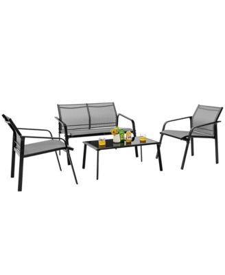 4PCS Patio Conversation Futniture Set w/ Fabric and Anti-Rust Steel Frame Grey