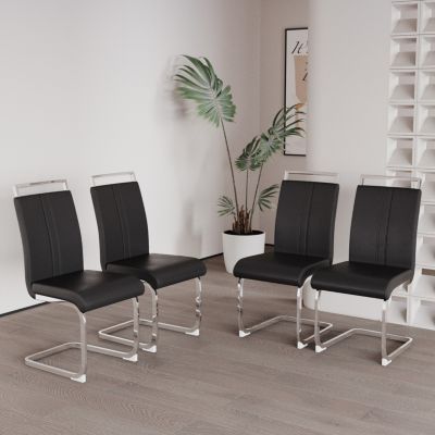 Modern Leather Upholstered Dining Chairs with Metal Legs (Set of 4)