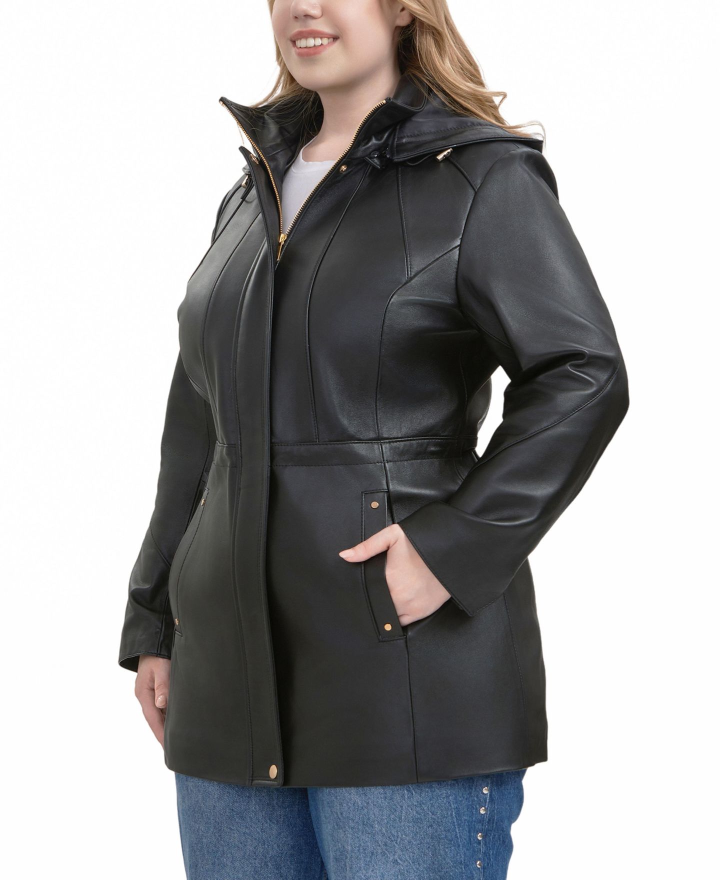 Женская куртка BGSD Plus Size Elena Leather Parka, цвет: Чёрный — фото 2