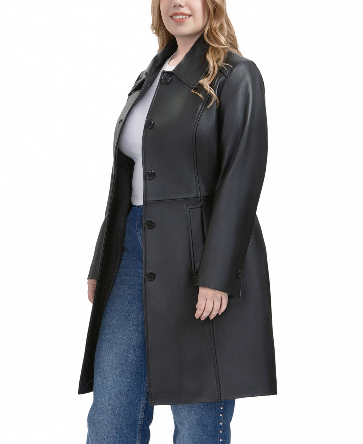 Женское пальто BGSD Plus Size Maisy Leather Long, цвет: Чёрный — фото 2
