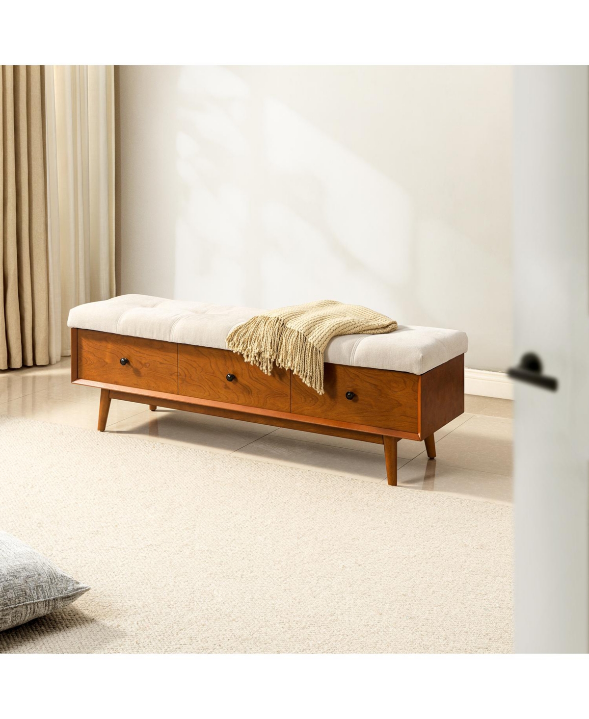 Hulala Home Midcentury Modern Dolly Upholstered Flip Top Storage Bench