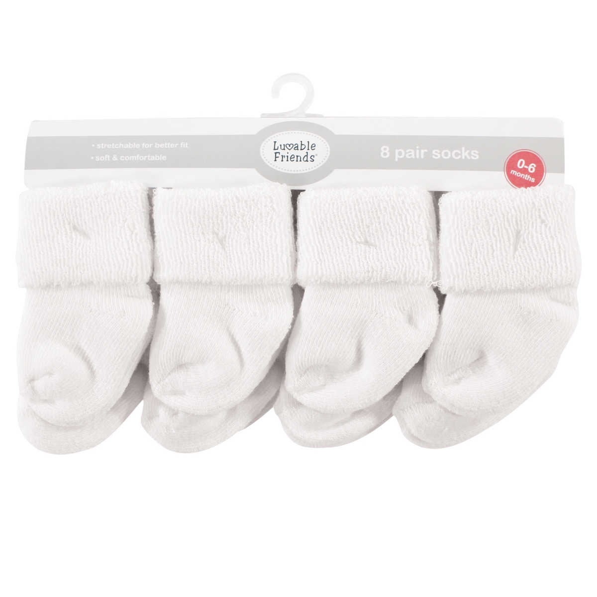 Luvable Friends Baby Boys Unisex Grow with Me Cotton Terry Socks, White Solid, 0-6 and 6-12 Months