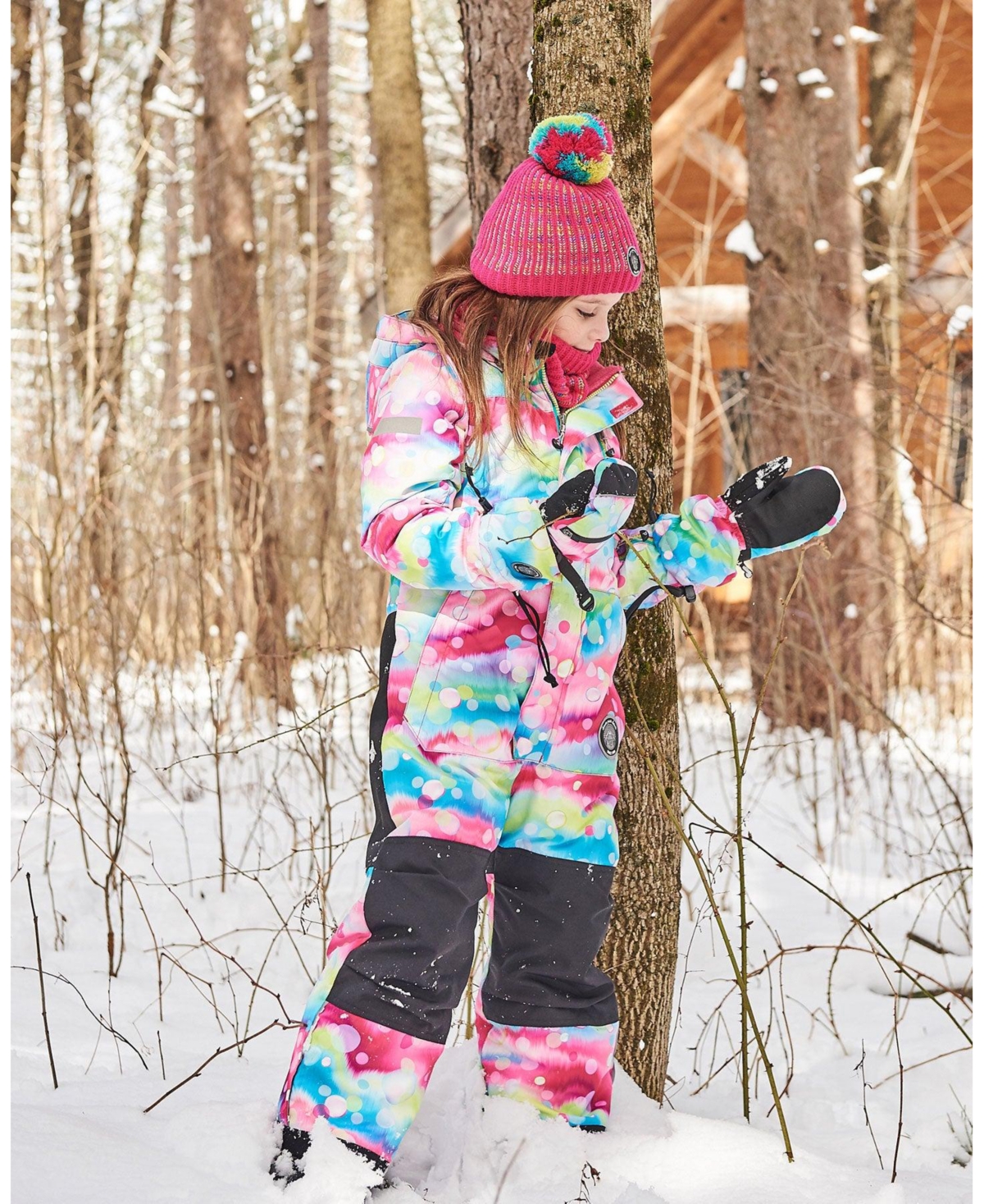 Deux par Deux Girls Technical Mittens- Printed multicolor bubbles