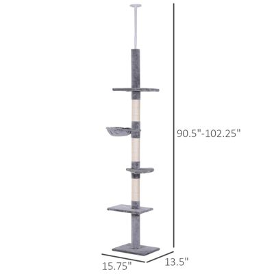 8.5' Adjustable Floor-To-Ceiling Cat Tree w/ 5 Carpet Platforms,