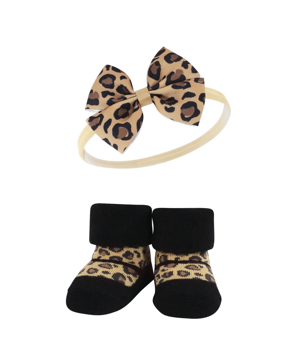 Hudson Baby Baby Girls Headband and Socks Giftset, One - Leopard