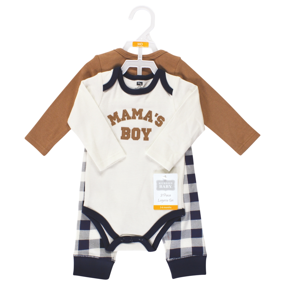 Hudson Baby Baby Boys Long-Sleeve Bodysuits and Pants, Brown Navy Mamas Long-Sleeve - Brown navy mamas boy long-sleeve