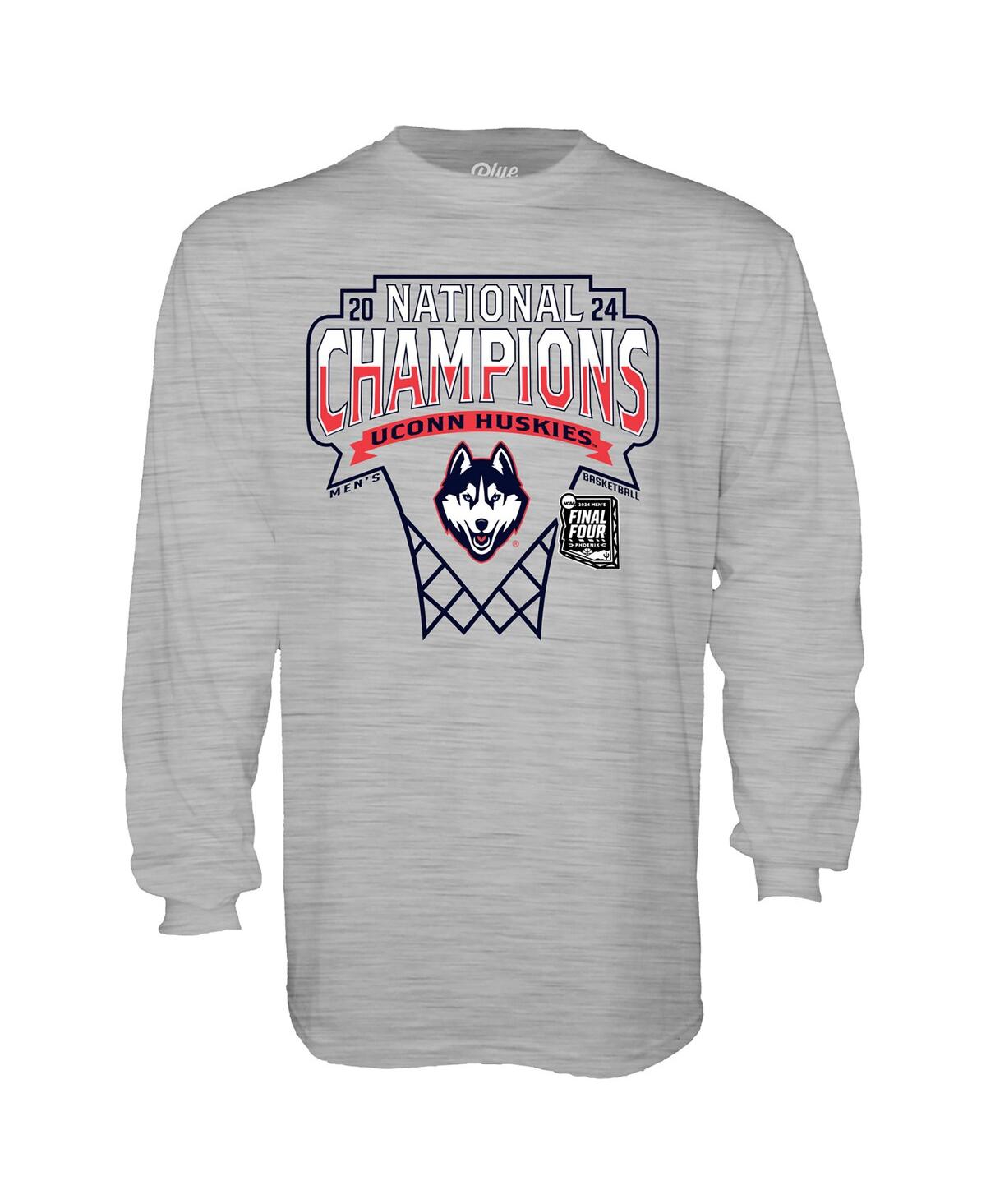 Blue 84 Men'sUConn Huskies 2024 Ncaa Men's Basketball National Champions Bracket Long Sleeve Shirt - Heather Gray