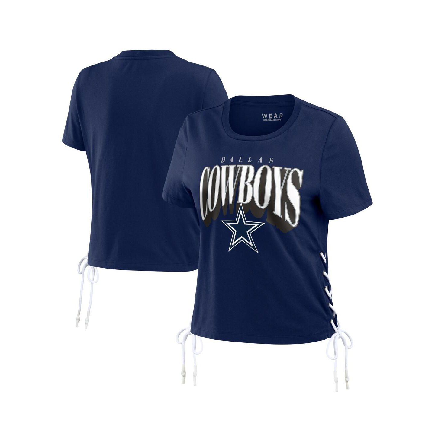 Женская футболка WEAR by Erin Andrews Navy Dallas Cowboys Lace Up Side Modest Cropped — фото 1
