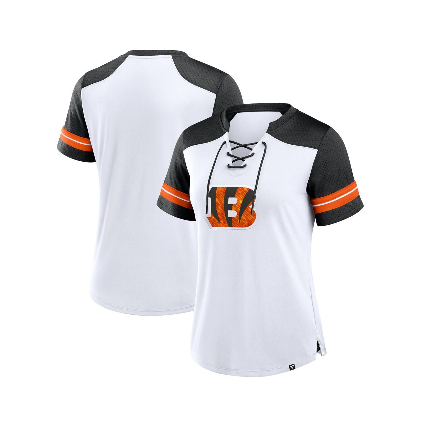 Женская футболка Fanatics White/Black Cincinnati Bengals Foiled Primary Lace-Up — фото 1