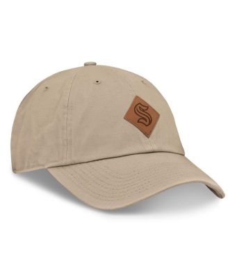 Men's Khaki Seattle Kraken Elements Unstructured Patch Leather Strapback Hat