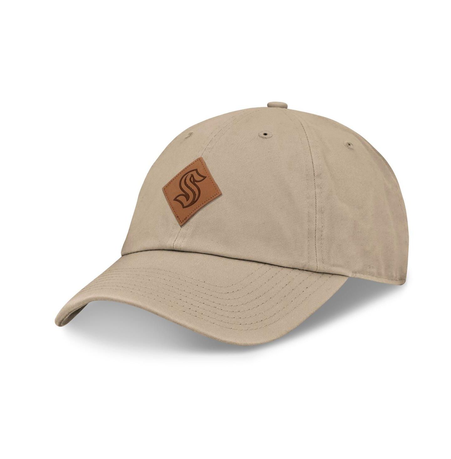 Мужской головной убор Fanatics Khaki Seattle Kraken Elements Unstructured Patch Leather Strapback Hat — фото 1