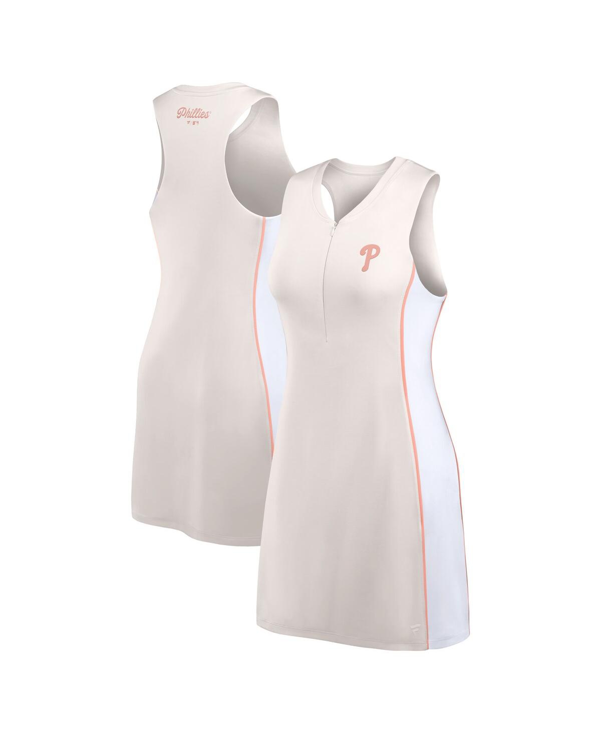 Shop Fanatics Women's Cream Philadelphia Phillies Studio Boost Athletic Half-zip Dress In Cream,coral