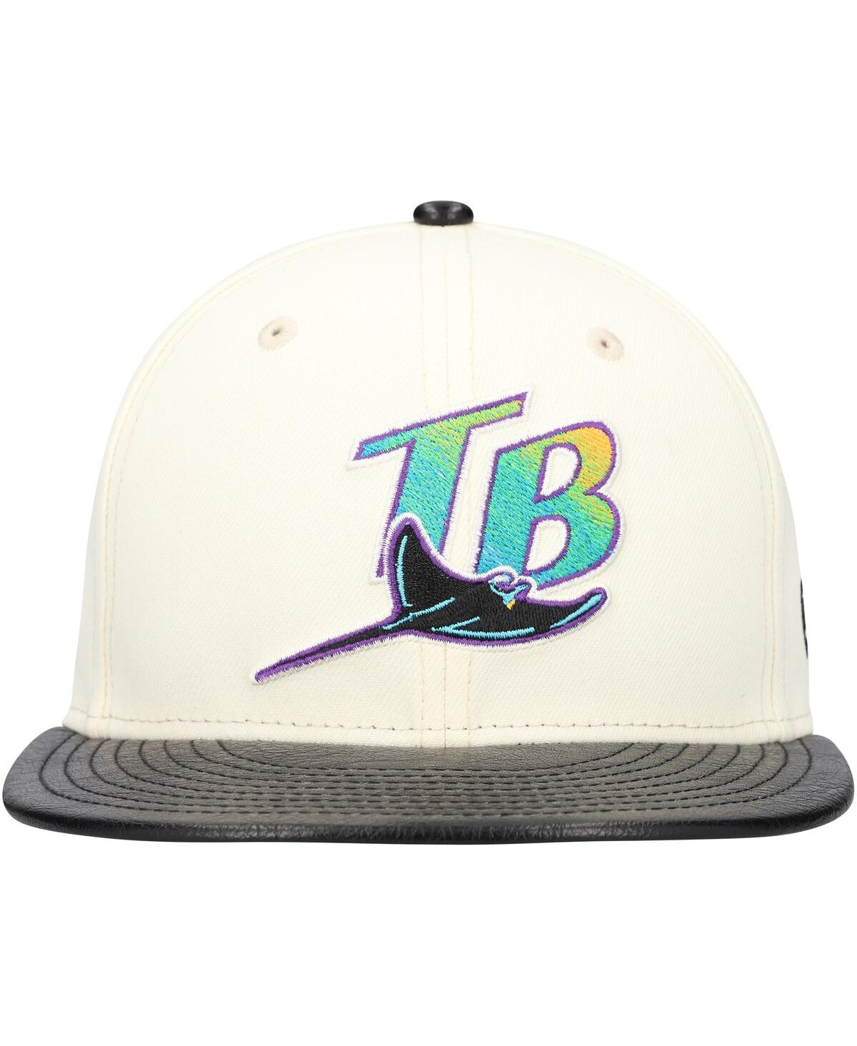 New Era Men's Cream Tampa Bay Rays Game Night Leather Visor 59fifty Fitted Hat In Cream
