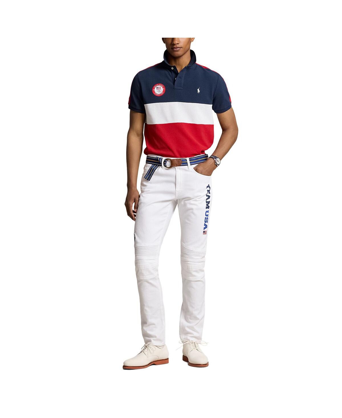 Polo Ralph Lauren Men'sTeam Usa 2024 Summer Olympics Villagewear Performance Mesh Colorblock Polo - Navy, White