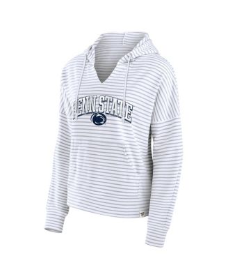 Women's White/Gray Penn State Nittany Lions Arch Logo Striped Notch Neck Pullover Hoodie