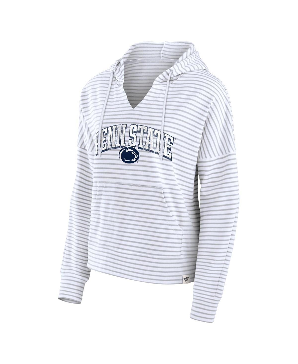 Fanatics Women's White/gray Penn State Nittany Lions Arch Logo Striped Notch Neck Pullover Hoodie In White,gray