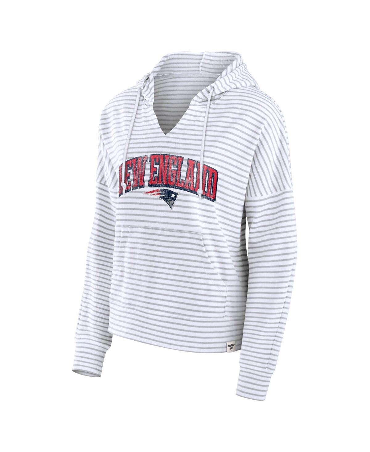 Fanatics Women'sGray New England Patriots Striped Notch Neck Pullover Hoodie - White, Gray