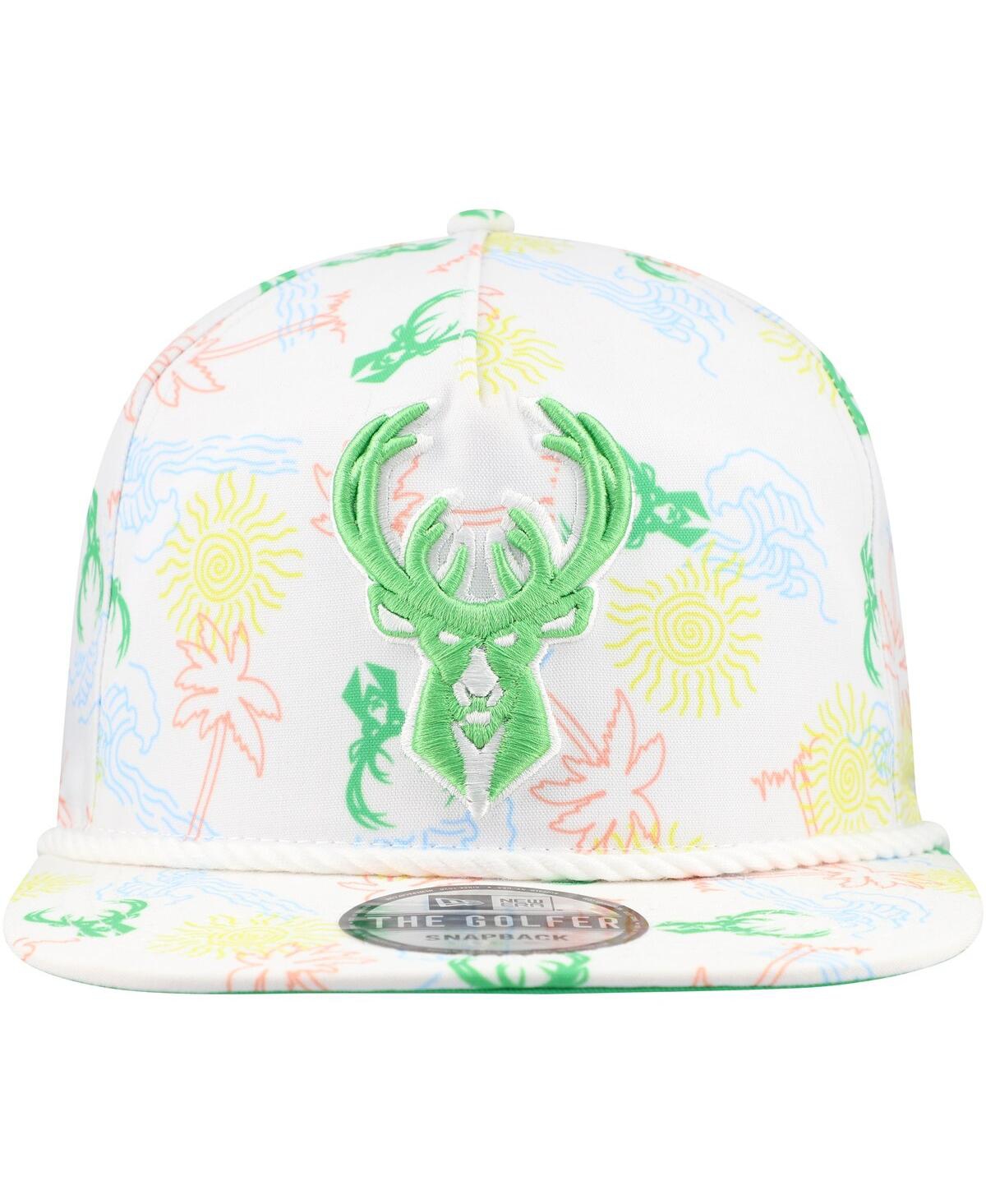 New Era Men's White Milwaukee Bucks Palm Trees And Waves Golfer Adjustable Hat In White