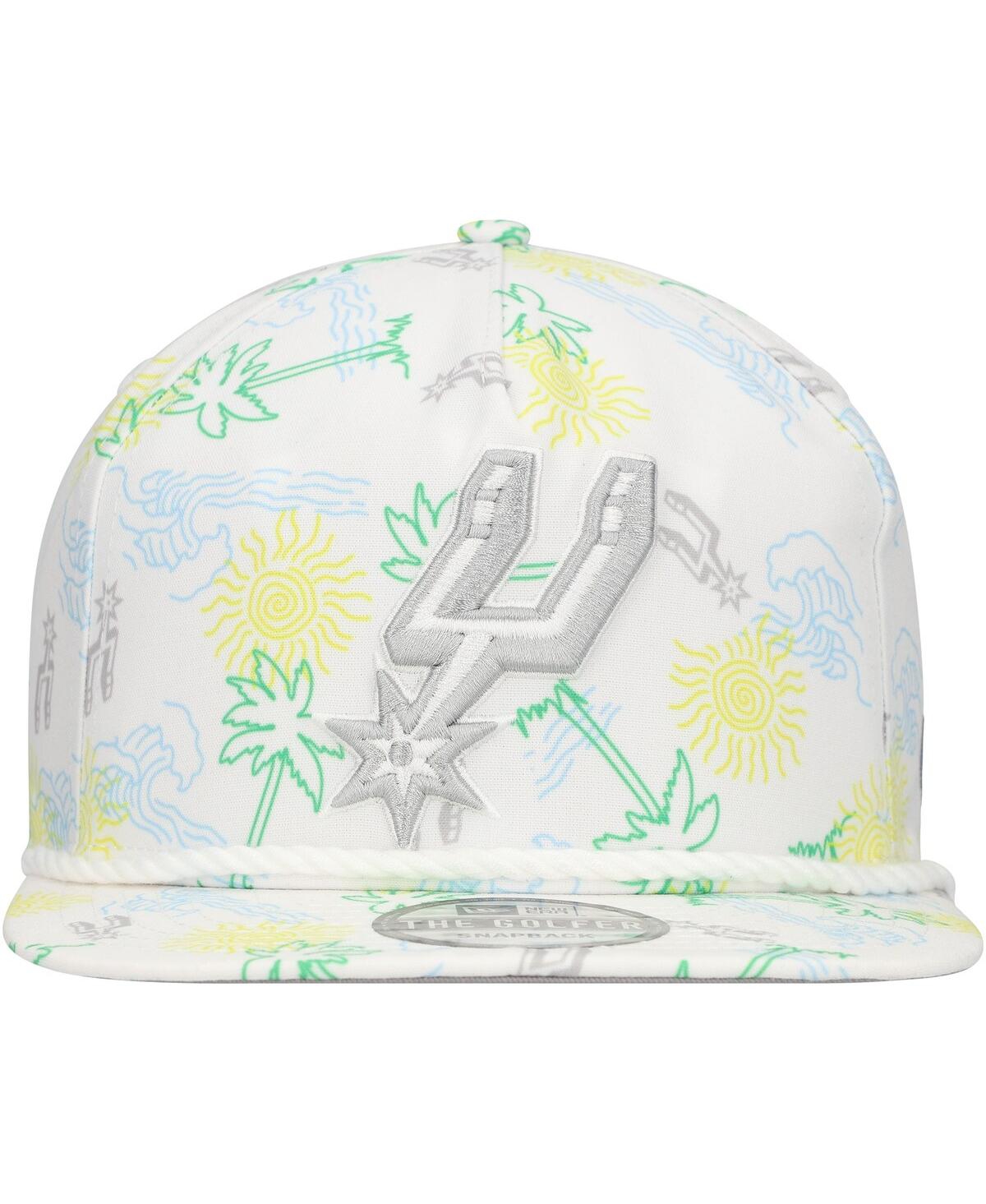 NEW ERA MEN'S WHITE SAN ANTONIO SPURS PALM TREES AND WAVES GOLFER ADJUSTABLE HAT 