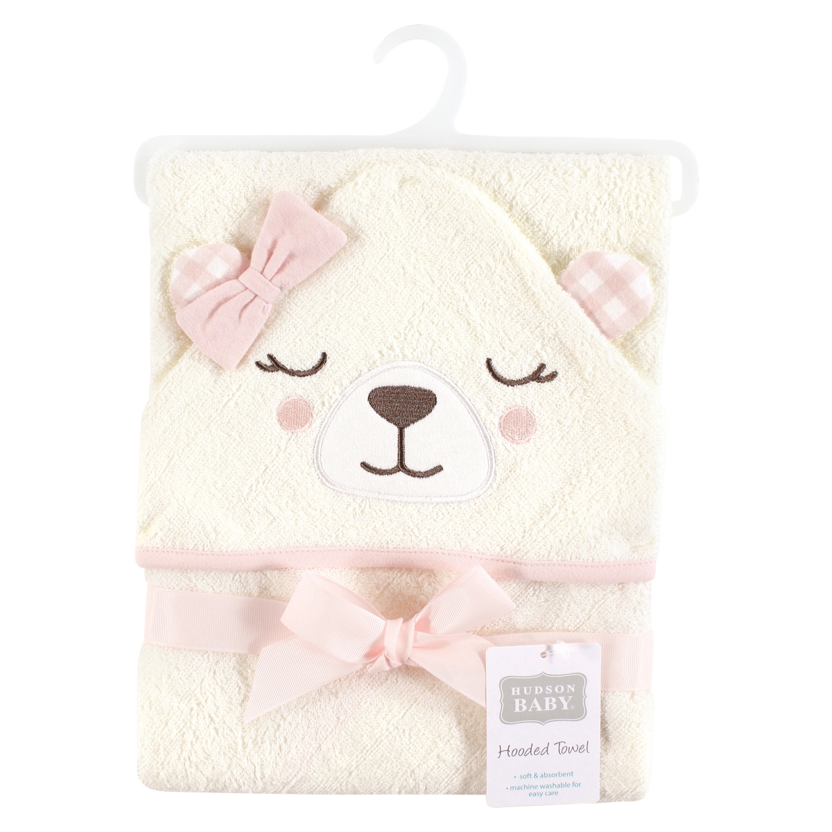 Hudson Baby Unisex Baby Cotton Animal Face Hooded Towel, One Size - Gingham bear girl