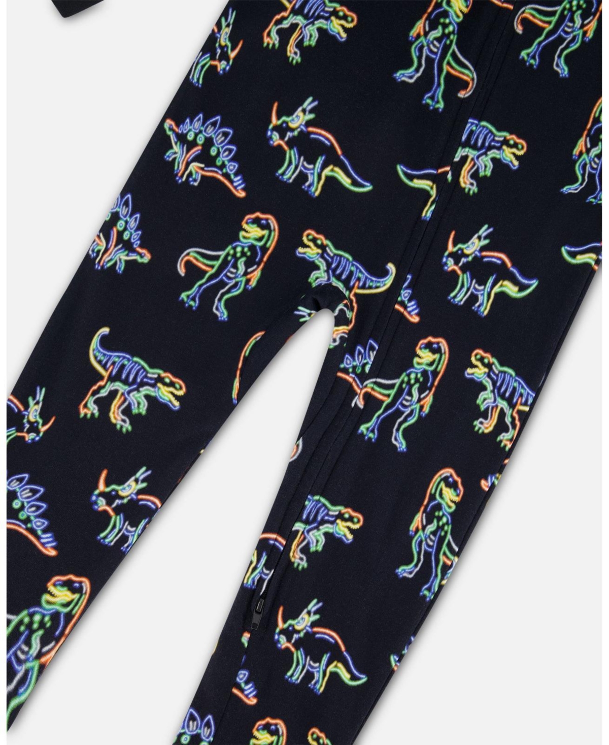 Deux par Deux Big Boys Organic Cotton One Piece Pajama- Black printed neon dino