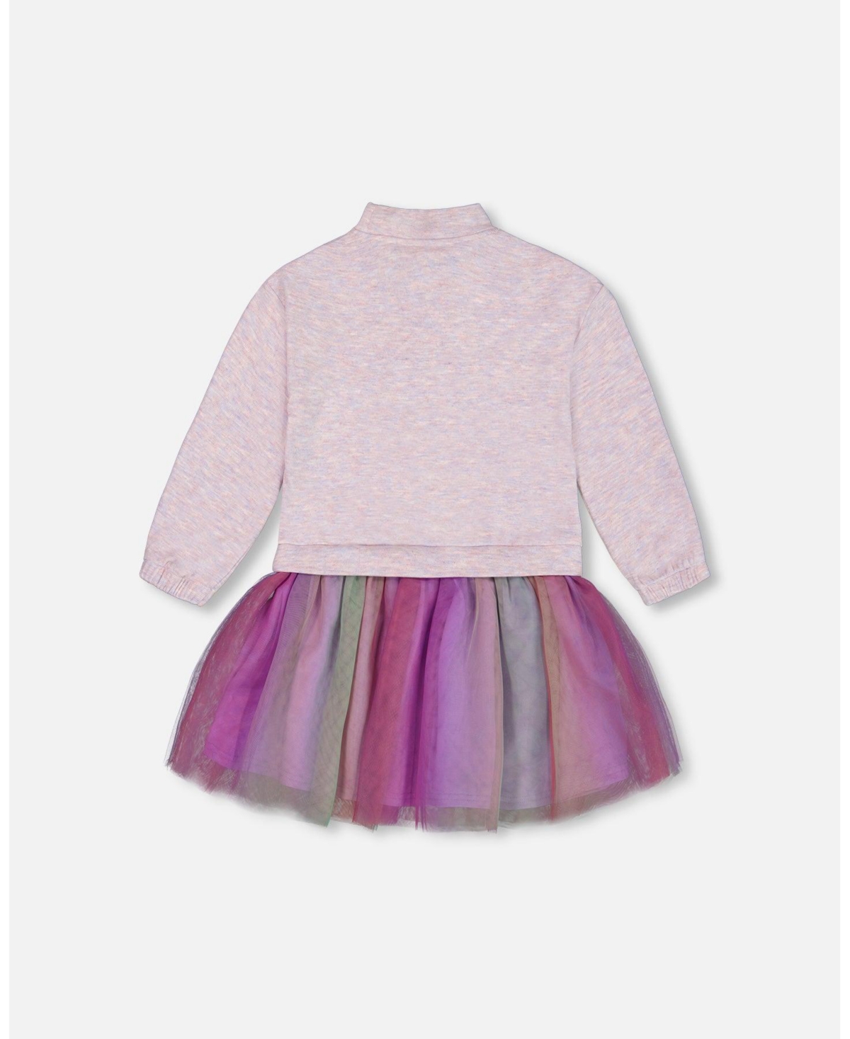 Deux par Deux Big Girls Super Soft Sweatshirt Dress WithTulle Skirt - Rainbow