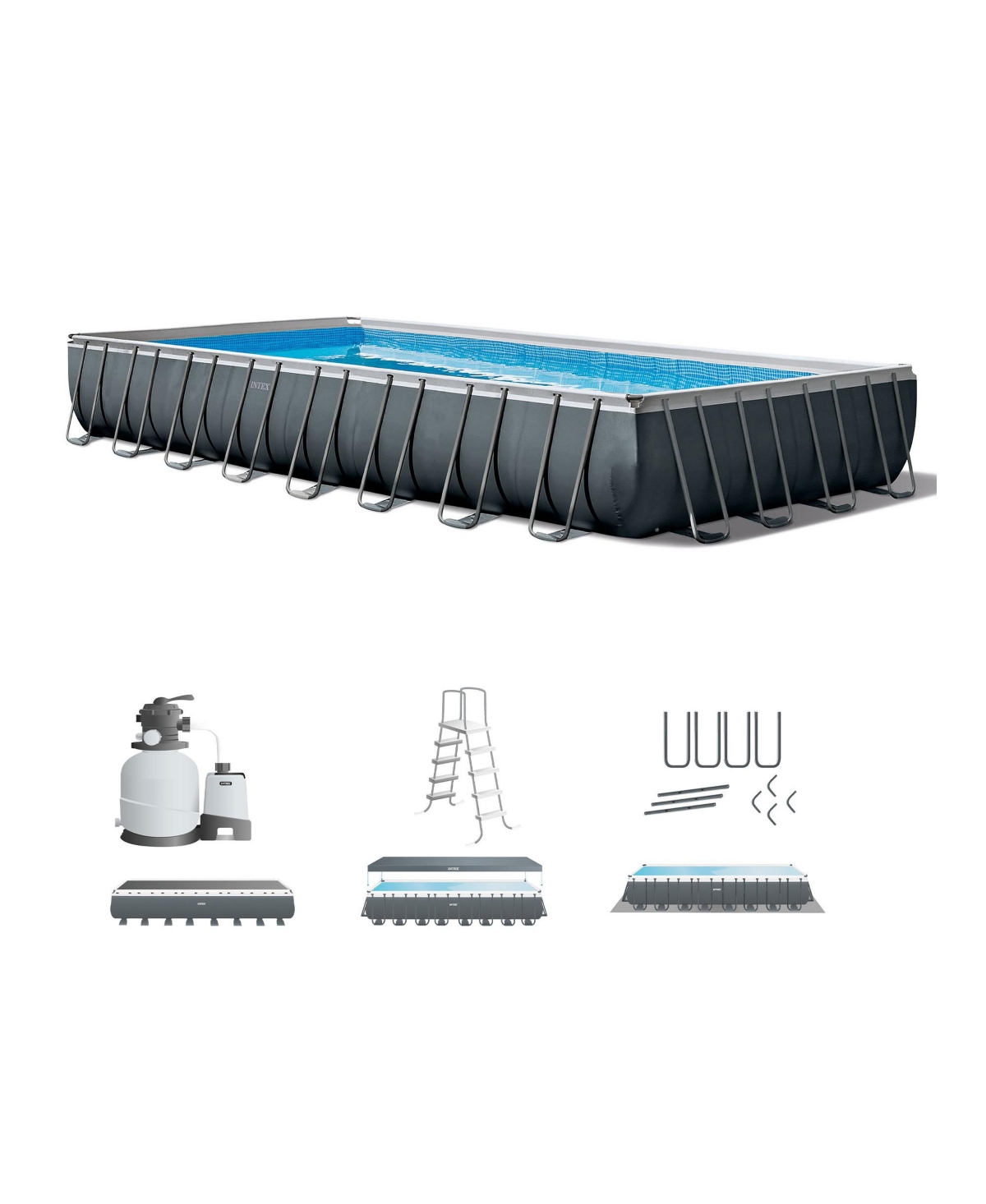 32' x 16' x 52&#x22; Rectangular Ultra Xtr Frame Above Ground Swimming Pool Set - Grey