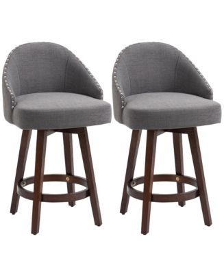 NEW Nailhead-trim Fabric Bar Stools Backless High Seat Counter Stools (Set of 2) | Grey