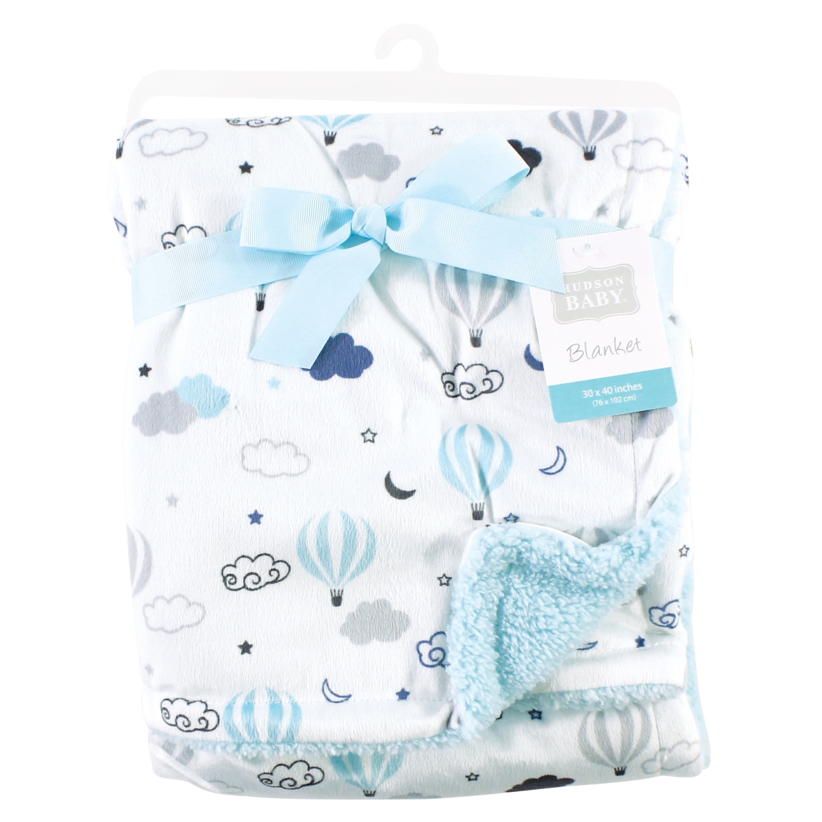 Hudson Baby Infant Plush Blanket with Faux Shearling Back, Hot Air Balloon, One Size