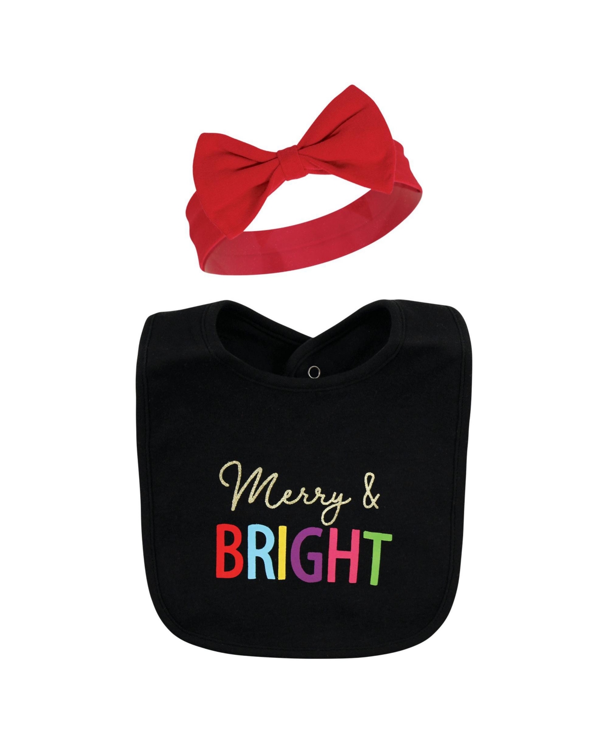 Hudson Baby Baby Girls Cotton Bib and Headband or Caps Set, Merry And Bright, One - Merry and bright
