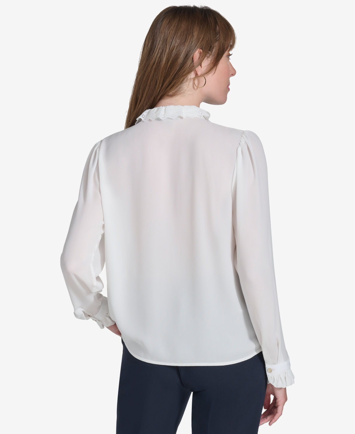 Tommy Hilfiger Women's Lace-Trim Ruffled Blouse