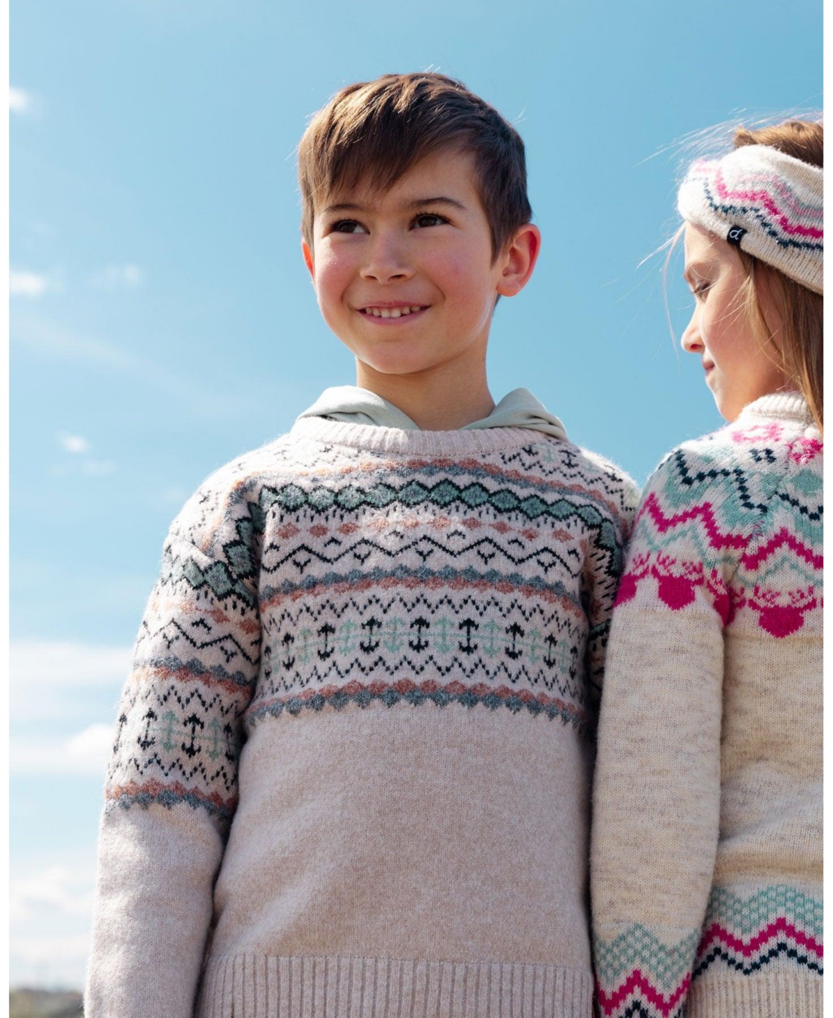 Deux par Deux Big Boys Sweater With Norwegian Jacquard- Beige mix