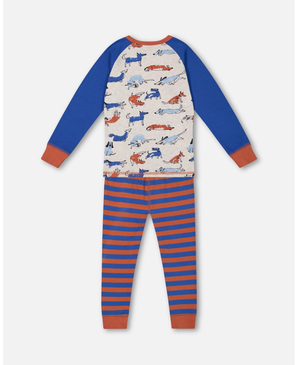 Deux par Deux Big Boys Organic Cotton Two Piece Pajama Set Blue And Orange Stripe - Blue and orange stripe