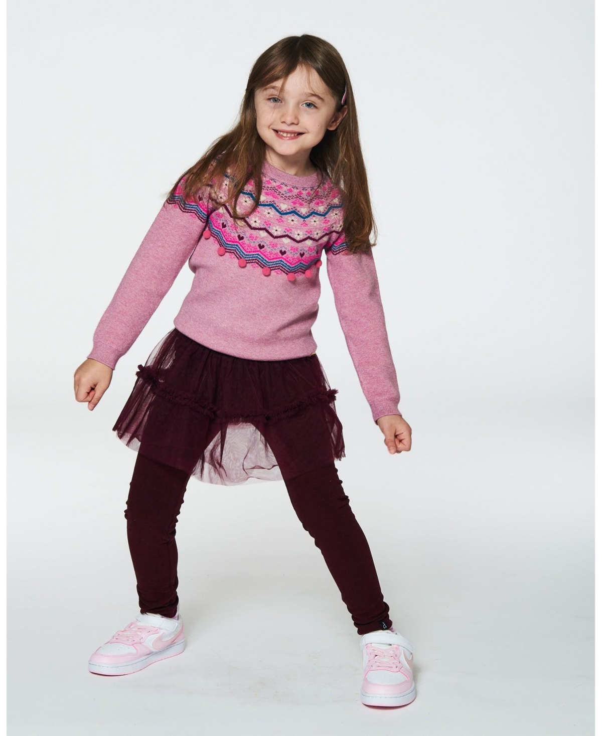 Deux par Deux Big Girls Fairisle Sweater Lavender