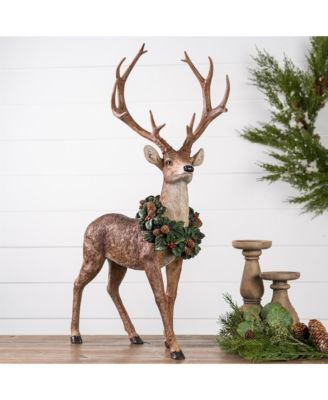 Holiday Standing Deer Figurine With Wreath Accent (Set of 2)