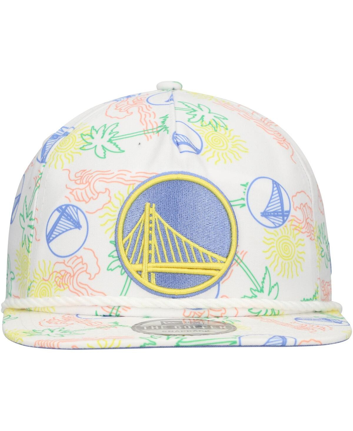 New Era Men's White Golden State Warriors Palm Trees And Waves Golfer Adjustable Hat In White